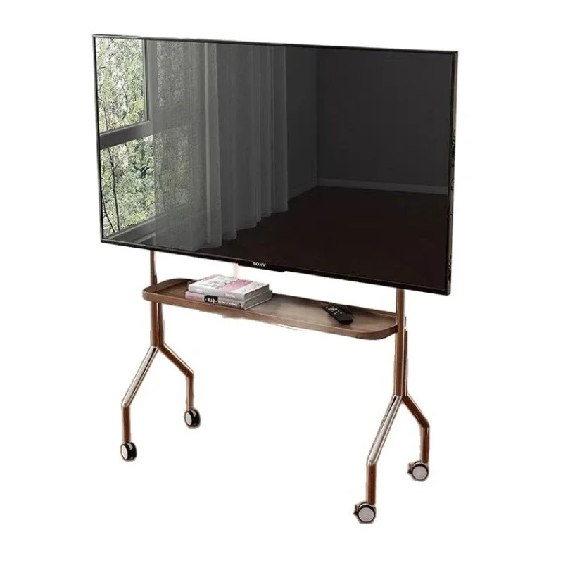 TV Floor Bracket Movable Stainless Steel Vertical Wheeled Cart Living Room