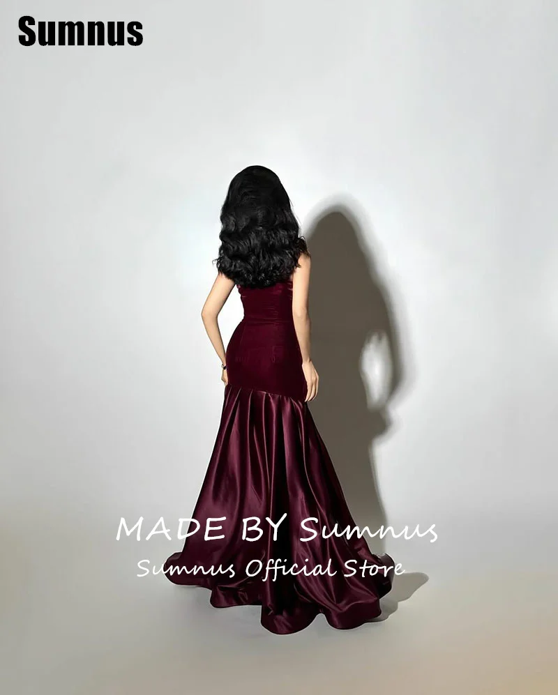 SUMNUS Velvet Burgundy Evening Dress Mermaid Sleeveless Floor Length Strapless Party Dress Elegant Prom Dresses Customized