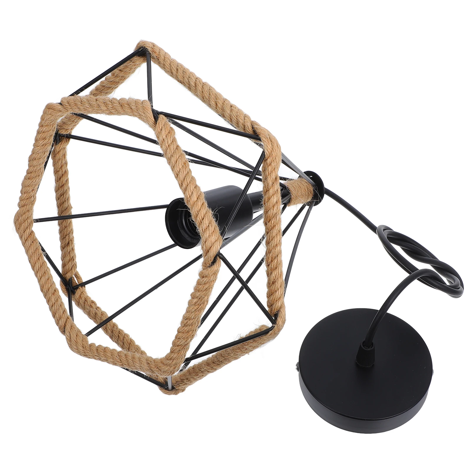 Wrought Iron Rope Ceiling Lamp Vintage Diamond Shaped Chandelier Country Style Hanging Pendant Light 110-220V E27 Decorative