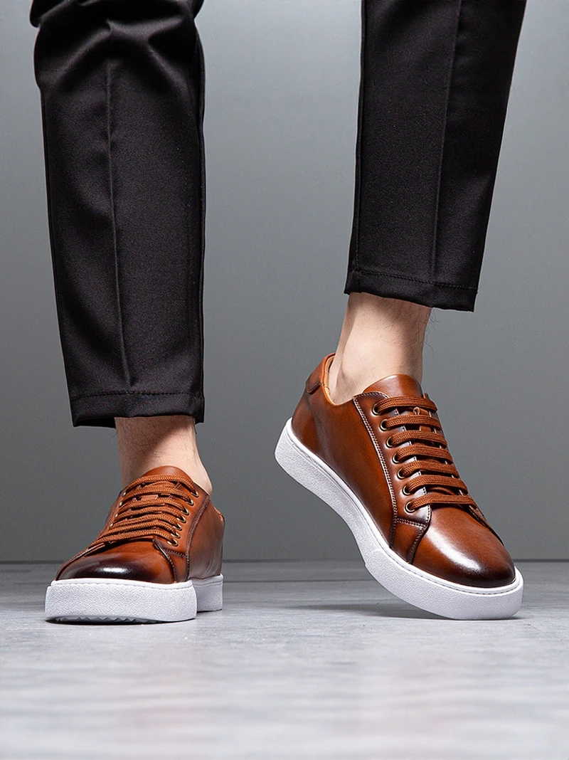 Leather Low-Top Men's Casual Shoes Spring Autumn Breathable Retro Trend Simple Style Comfortable All-Match Flat Heel Men's Fo...