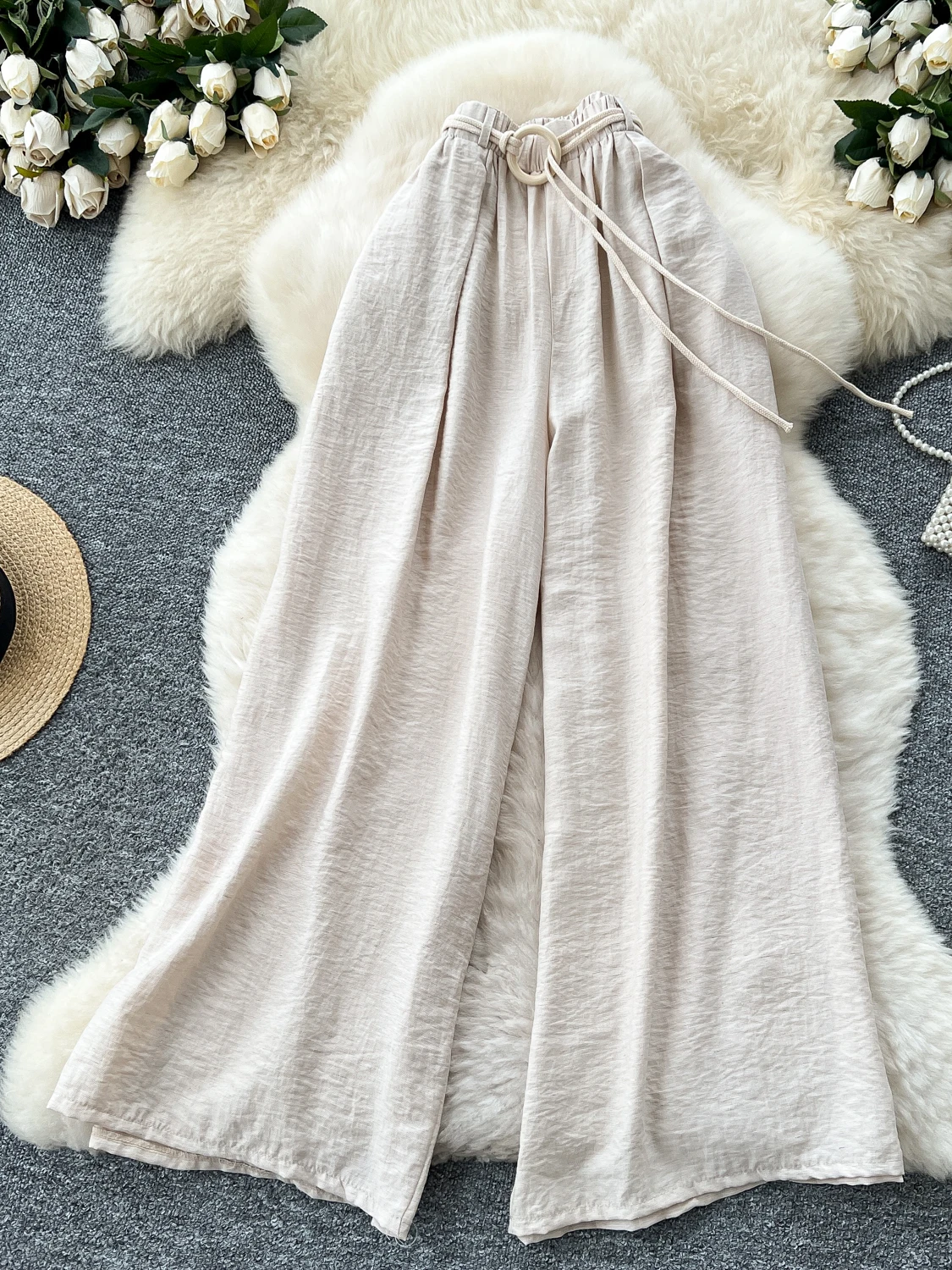 مكتب سيدة كسول بنطال ذو قصة أرجل واسعة صيف 2025 السراويل الجديدة الفضفاضة الدانتيل يصل تمتد الخصر بنطلون فضفاض الشيفون بالازو امرأة Sweatpants #3