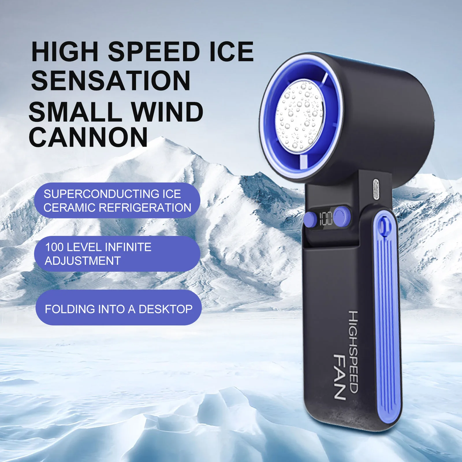 For the new high-speed handheld fan cooling semiconductor ice pack fan 100 speed turbo charging fan handheld