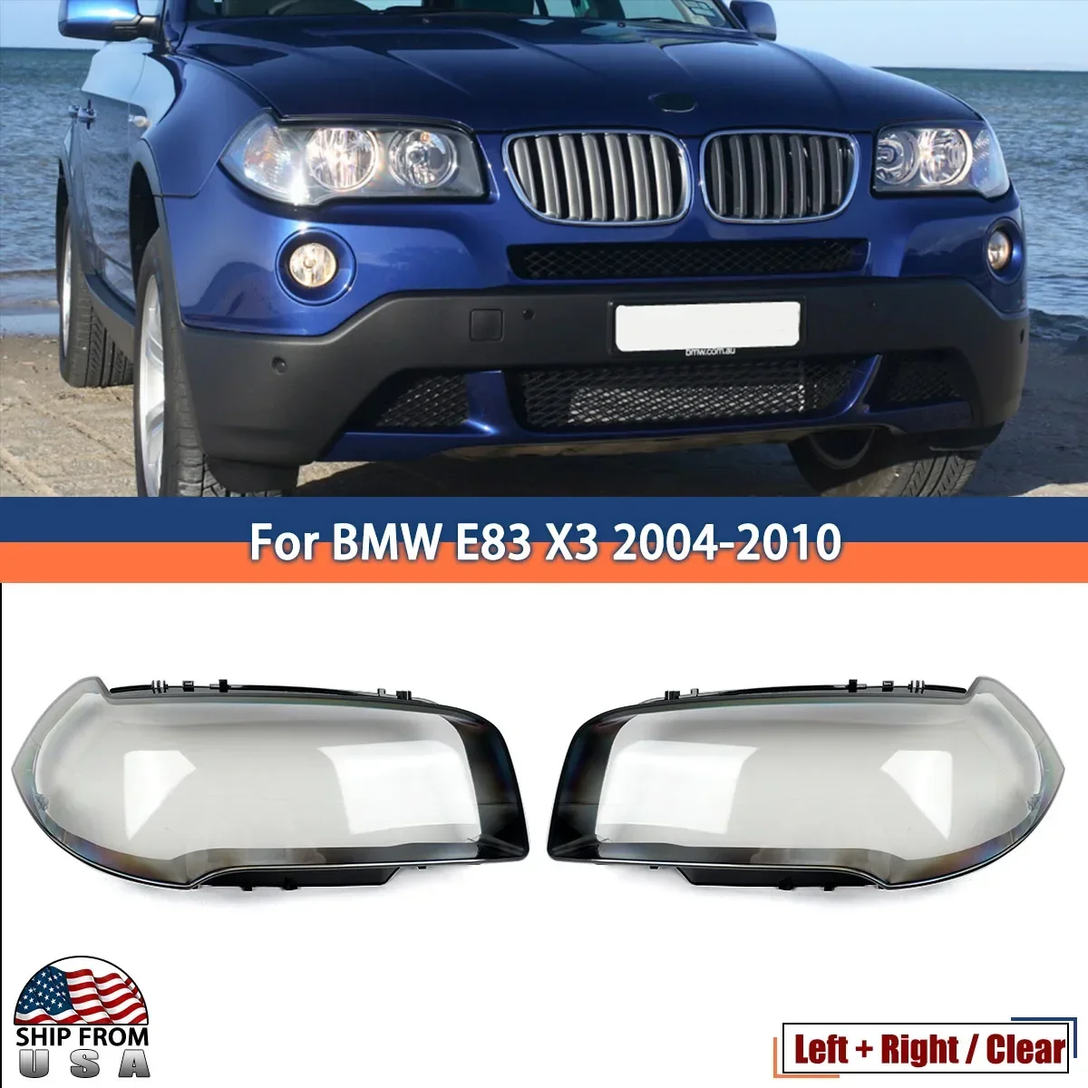 2004-2010 for-BMW X3 E83  Headlight Plastic Cover Shade Transparent Lampshade Lamp Lens Headlamp Shell Plexiglass Cover