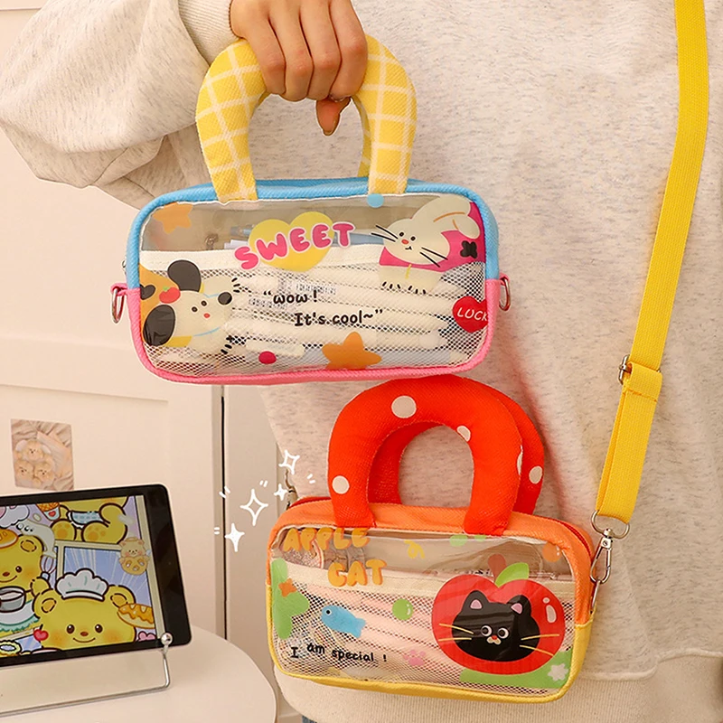 Kawaii Pencil Case Large Capacity Pen Bag With Handle Transparent Stationery Organizer Multifunctional Storage Bag Gifts