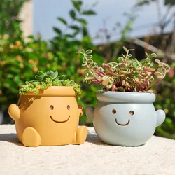 Smiley Face Flower Pot for Succulents Cactus Mini Bonsai Planter, Creative Garden Pots Decorative Figurines Home Desktop Decor