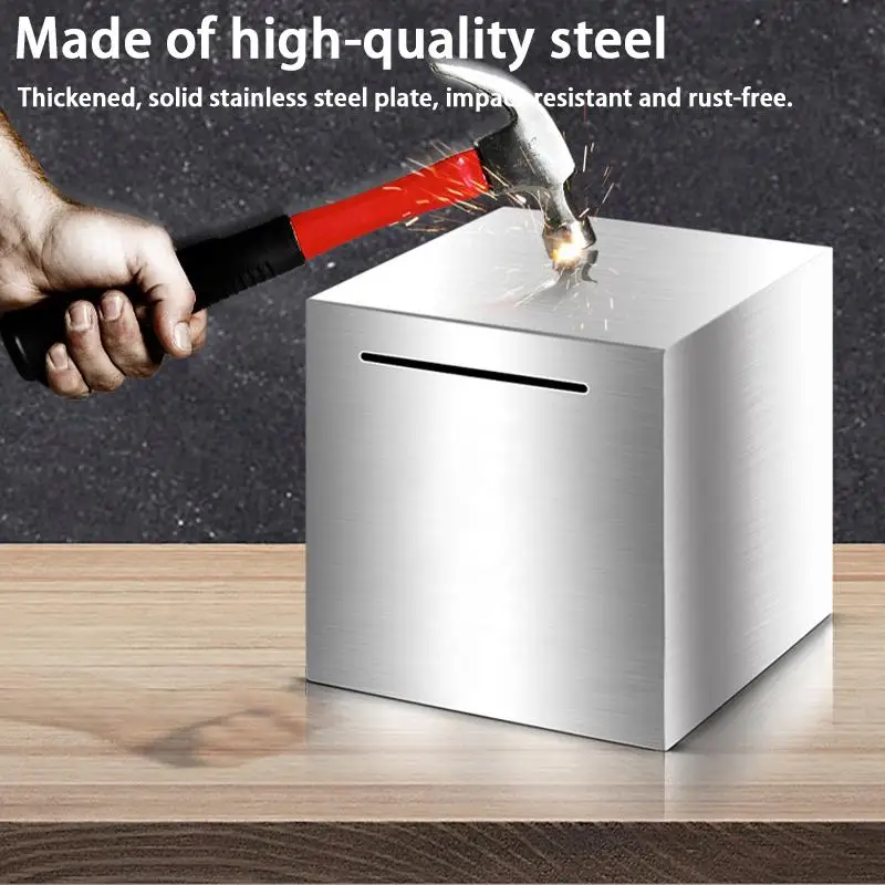 Nouvelle boîte de sécurité portable en acier inoxydable pour adultes, format cube, pour épargne et rangement d'argent