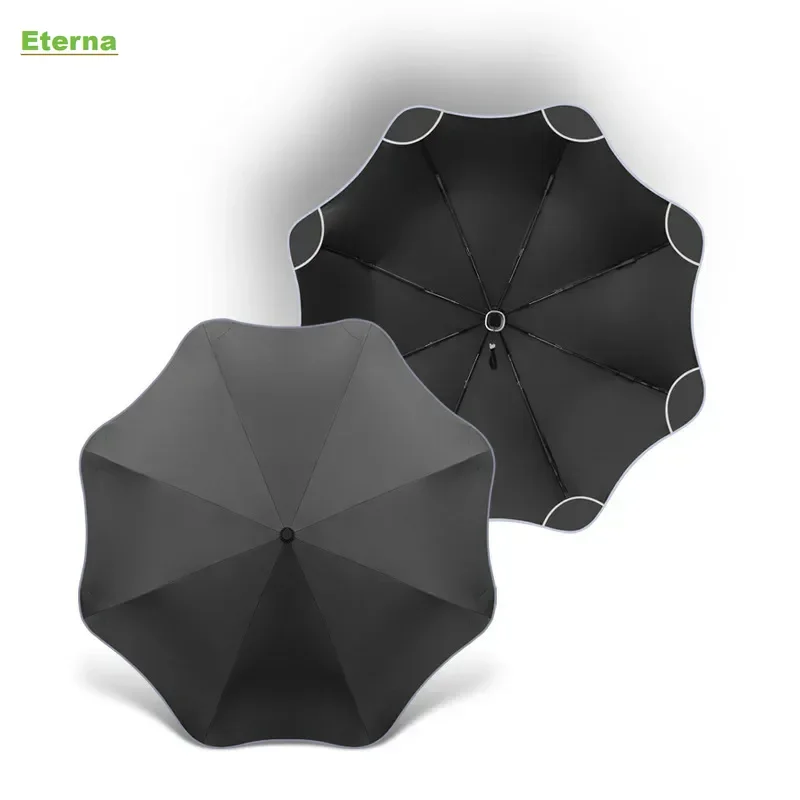 Fully Automatic 3 Fold Umbrella Reflective Edges Rounded Corner Windproof Waterproof Sun & Rain Safety for Men Women