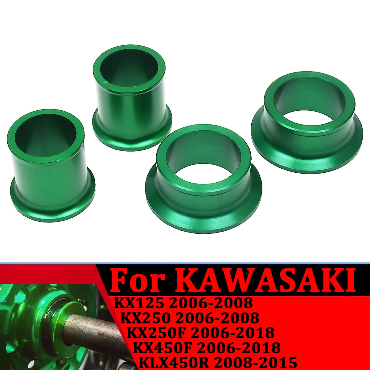

CNC Aluminium Front Rear Wheel Hub Spacer For Kawasaki KX 125 250 2008 250F 450F 2006-2018 KLX 450R 2008-2015 KX125 KX250 KXF250