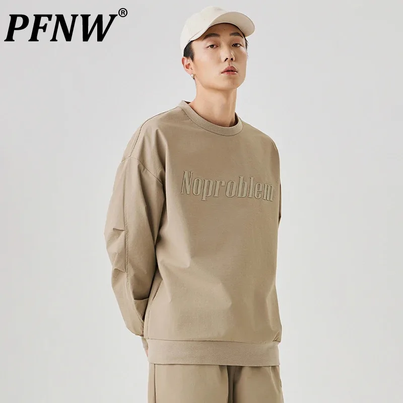 

PFNW Male Pullover Round Neck Printed Sweatershirt Casual Long Sleeve Loose Trendy Loose Men Street Tops 2024 Autumn New 28W4313