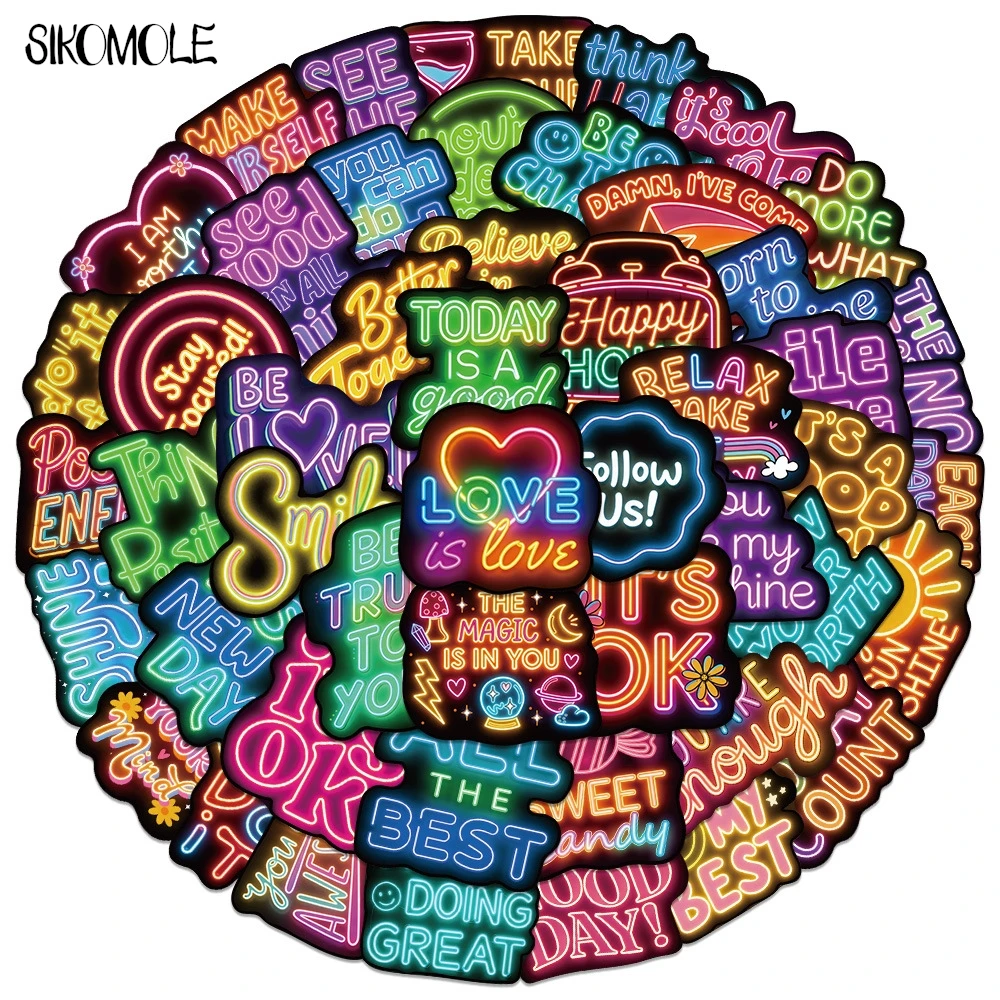 10/30/50PCS Classic Toy Neon Inspirational English Quotes Colorful Stickers Decals Laptop Skateboard DIY Graffiti Decor Sticker