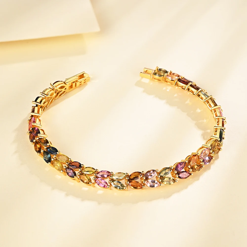 2026, Multi-colored natural tourmaline 925 sterling silver bracelet luxury fine jewelry for women's anniversary engagement gifts