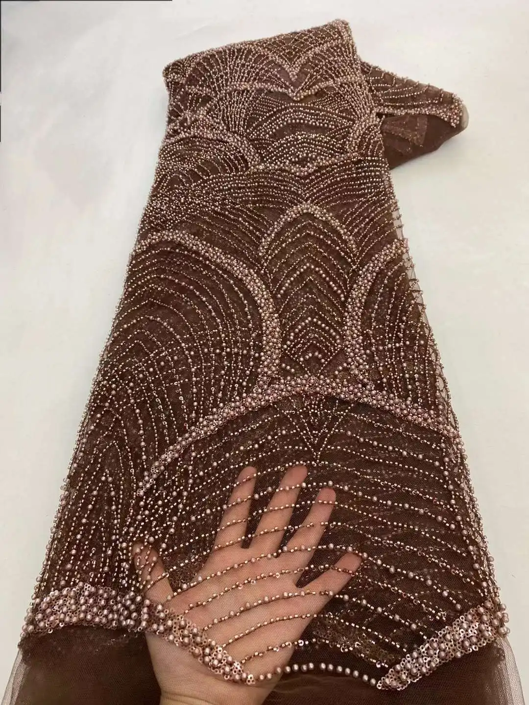 Luxury African Heavy Beaded Wedding Lace Fabric 2024 High Quality Nigerian Sequins French Tulle Fabric For Party Dress