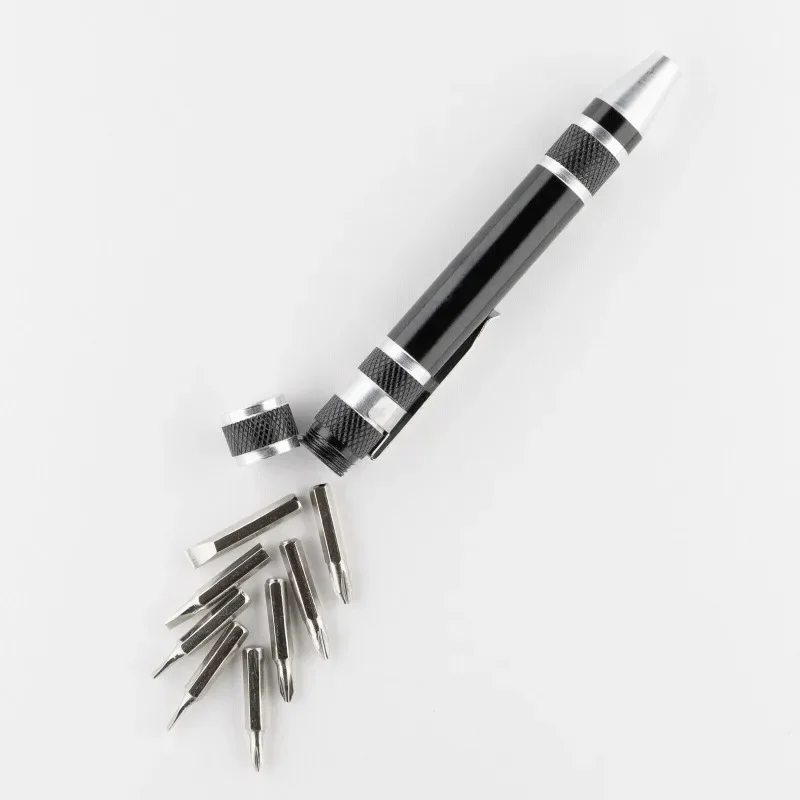 9Pcs 8 In 1 Screwdriver Set Bits Mini Aluminum Precision Pen Screw Driver Pocket Repair Tools Kit for Cell Phone Hand Tool Set