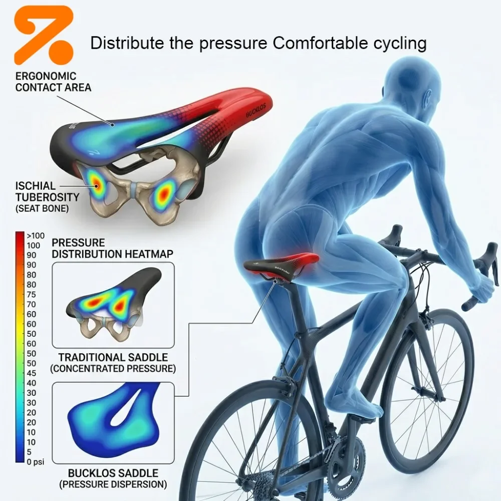 BUCKLOS Hohler Rennradsattel, atmungsaktiver Fahrradsitz, wasserdichte Oberfläche, Fahrradsattel für Mountainbike und Gravelbike – Detail 6