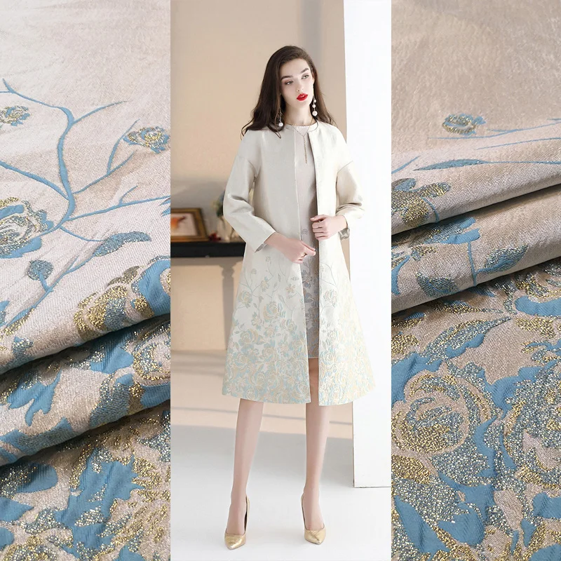 Gold Brocade Jacquard Fabric French Elegant Trench Coat Big-name Custom Cloth by the Yard