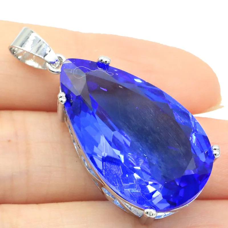 

Buy 4 Get 1 Free 38x18mm Big Drop Gemstone 8.7g Orange Spessartine Garnet Violet Tanzanite Smokey Topaz Mens Silver Pendant