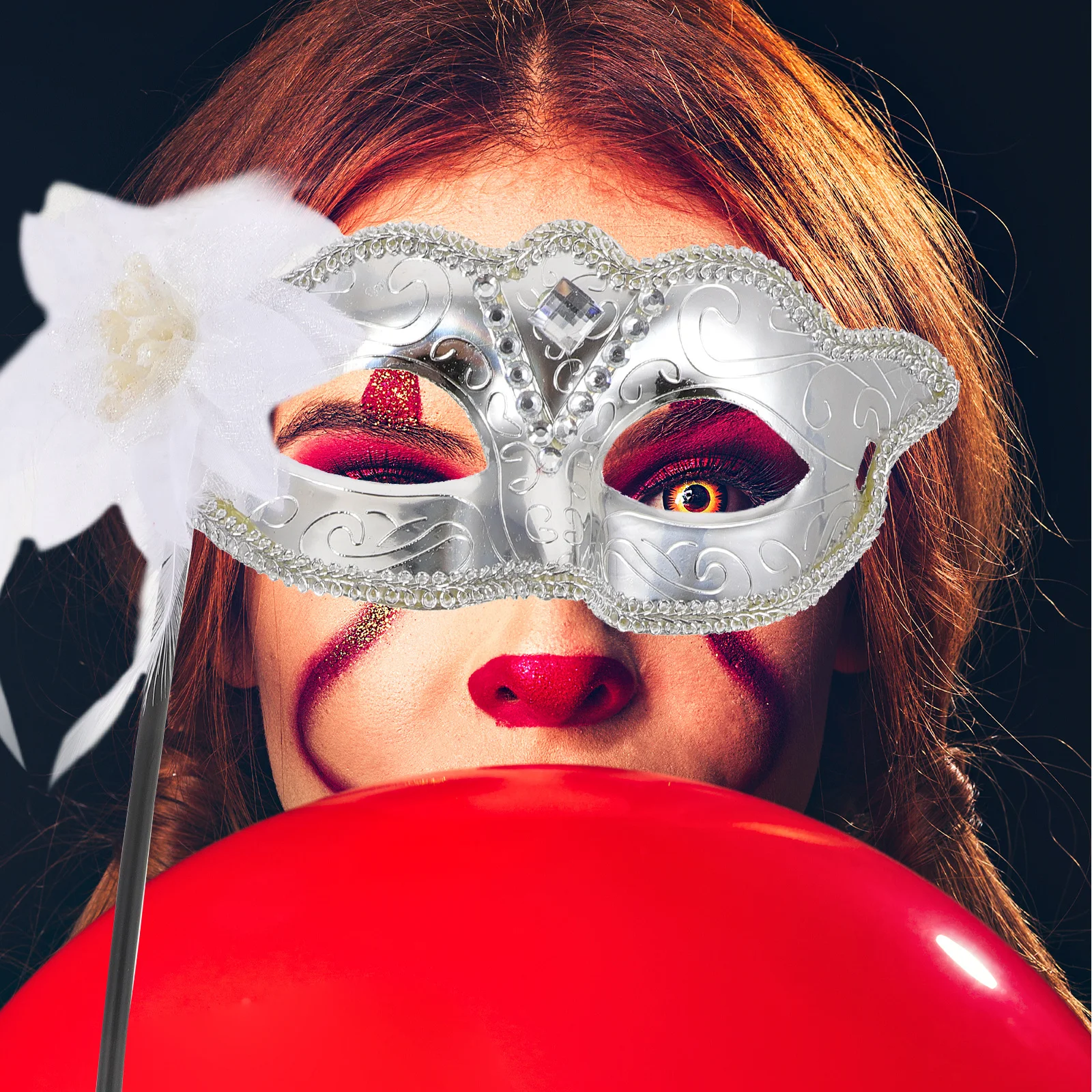 

Abaodam Masquerade Mask Mardi Gras Cosplay Costume Prom Dancing Party Handheld Prop for Women Teens Princess Dress Up