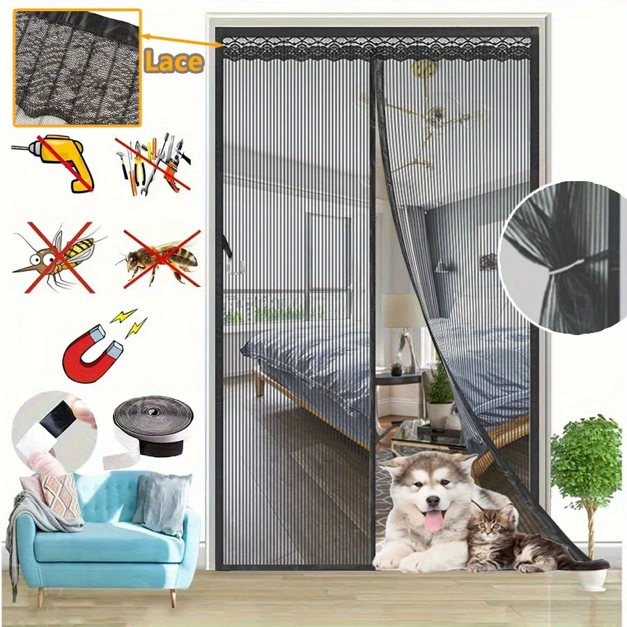 Magnetic Screen Door Self Sealing, Heavy Duty Pet Friendly Mesh for Bugs Out, Hands Free for Doors Balcony Bedroom