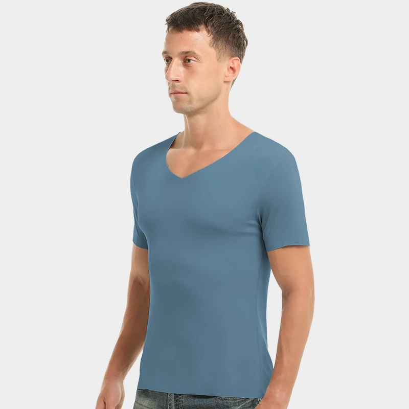 2PCS men's short-sleeved solid-color T-shirt, V-neck, half-sleeved top, thin base layer