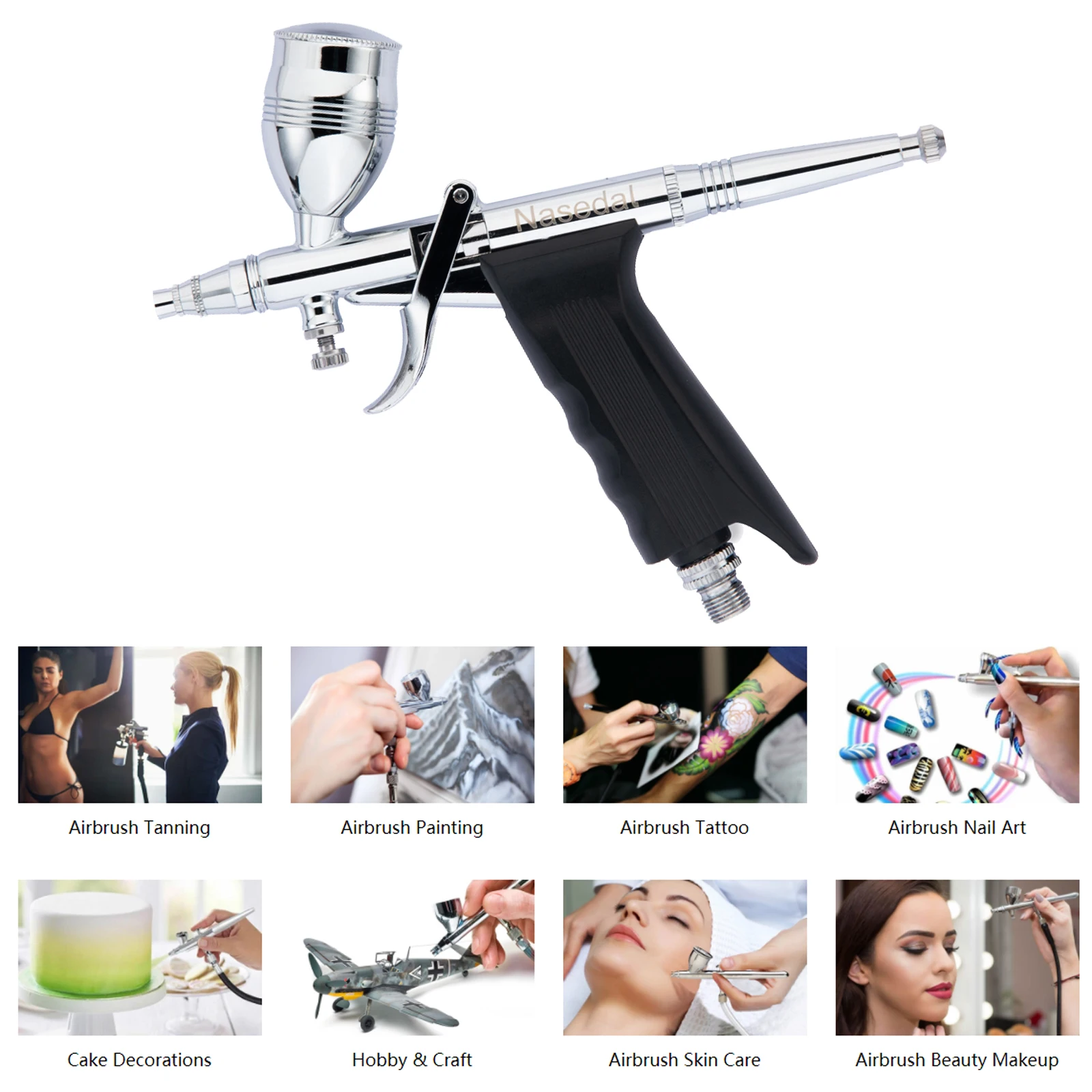 Imagem -05 - Nasedal 0.3 0.5 0.8 mm Dupla Ação Gravidade Airburhs 2cc 5cc 13cc Pistola de Pulverizador Nt116b Aerógrafo Conjunto Spray Modelo Escova de ar