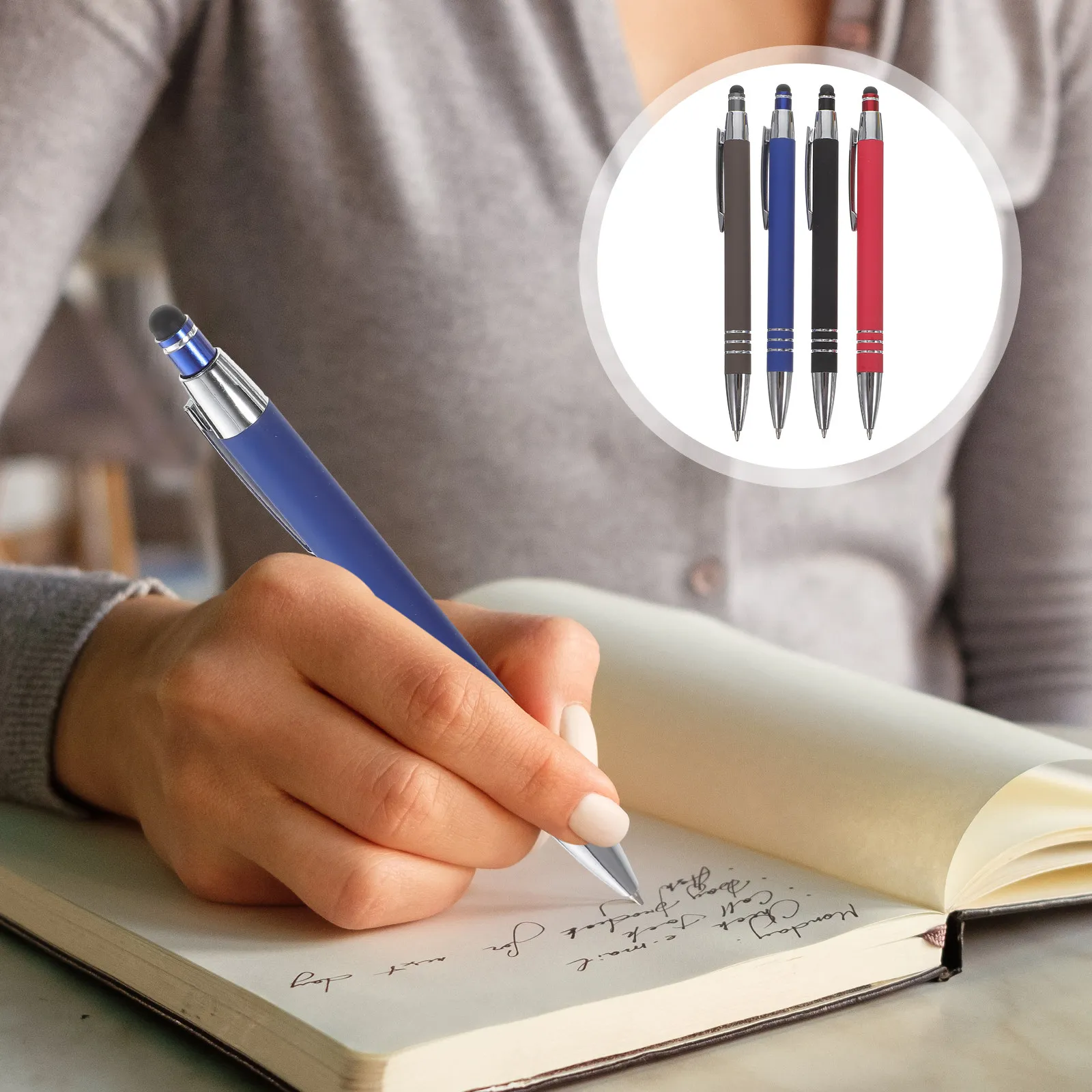 4Pcs Metal Touchscreen Stylus Ballpoint Pens Ergonomic Comfort Grip Premium Material Bright Colors Portable for Office Home