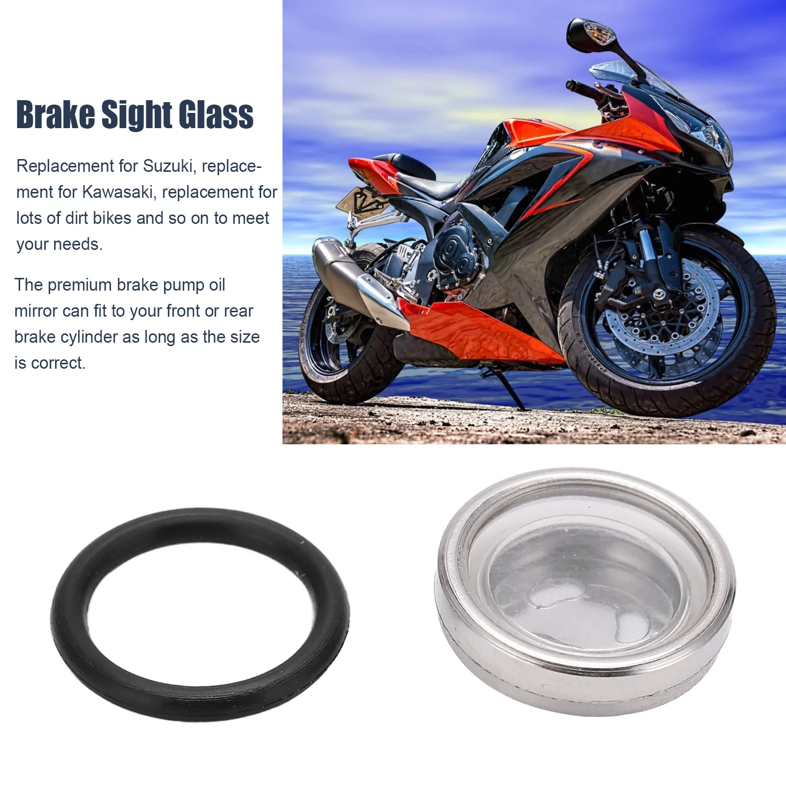 Motorcycle Brake  Master Cylinder Reservoir Sight Glass Front Rear Universal Replacement for Suzuki Motorcycle Sight Glass