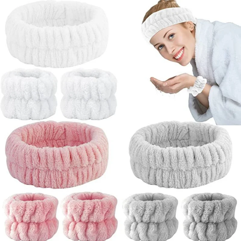 3Pcs/Set Womens Headband and wristband for Washing Face Skincare Soft Make up Microfiber Towel Mesh Reusable