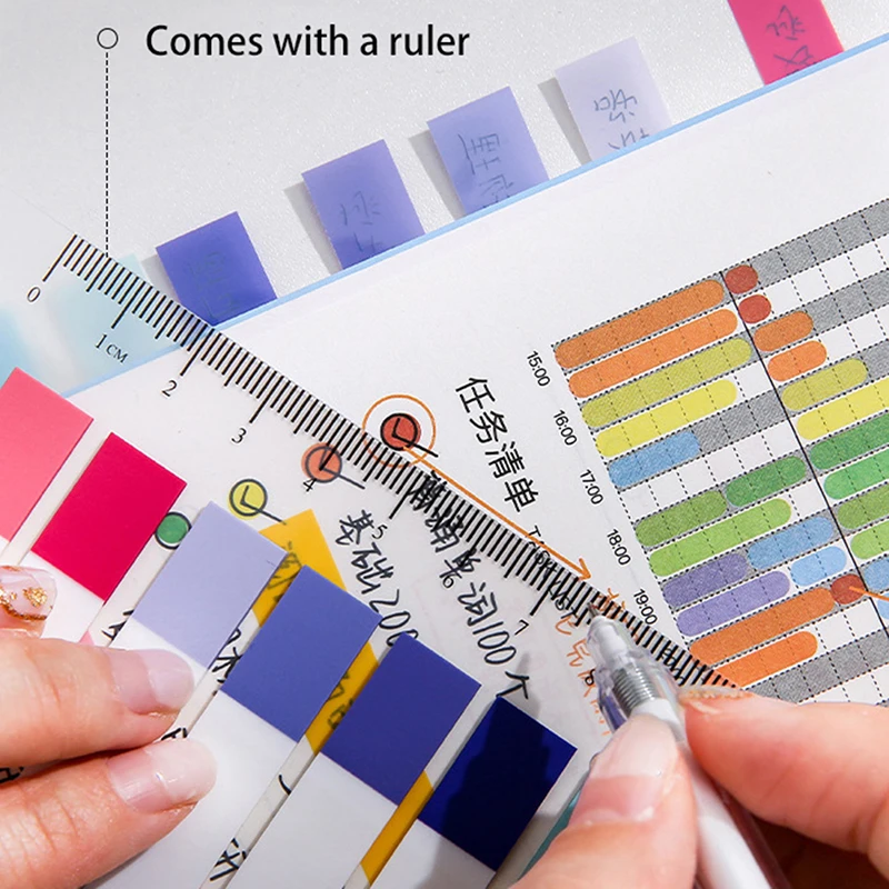 200 Sheets Colorful PET Waterproof Sticky Notes Index Tabs Writable File Tabs Flags Page Markers Labels School Office Supplies