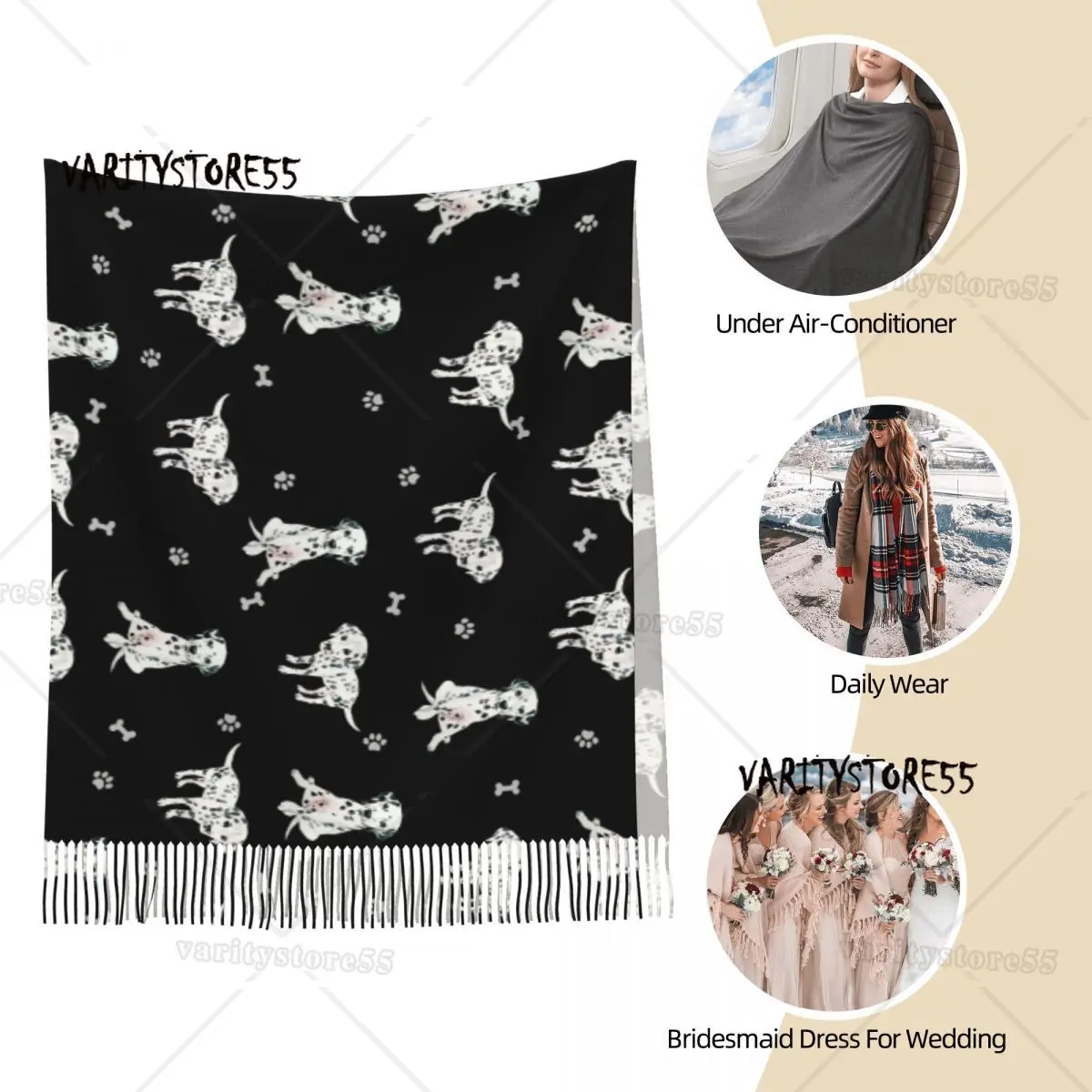 Dames Sjaal Met Kwastjes Schattige Dalmatische Spot Hond Grote Winter Herfst Sjaal En Wikkel Huidtextuur Cartoon Geschenken Pashmina Sjaals