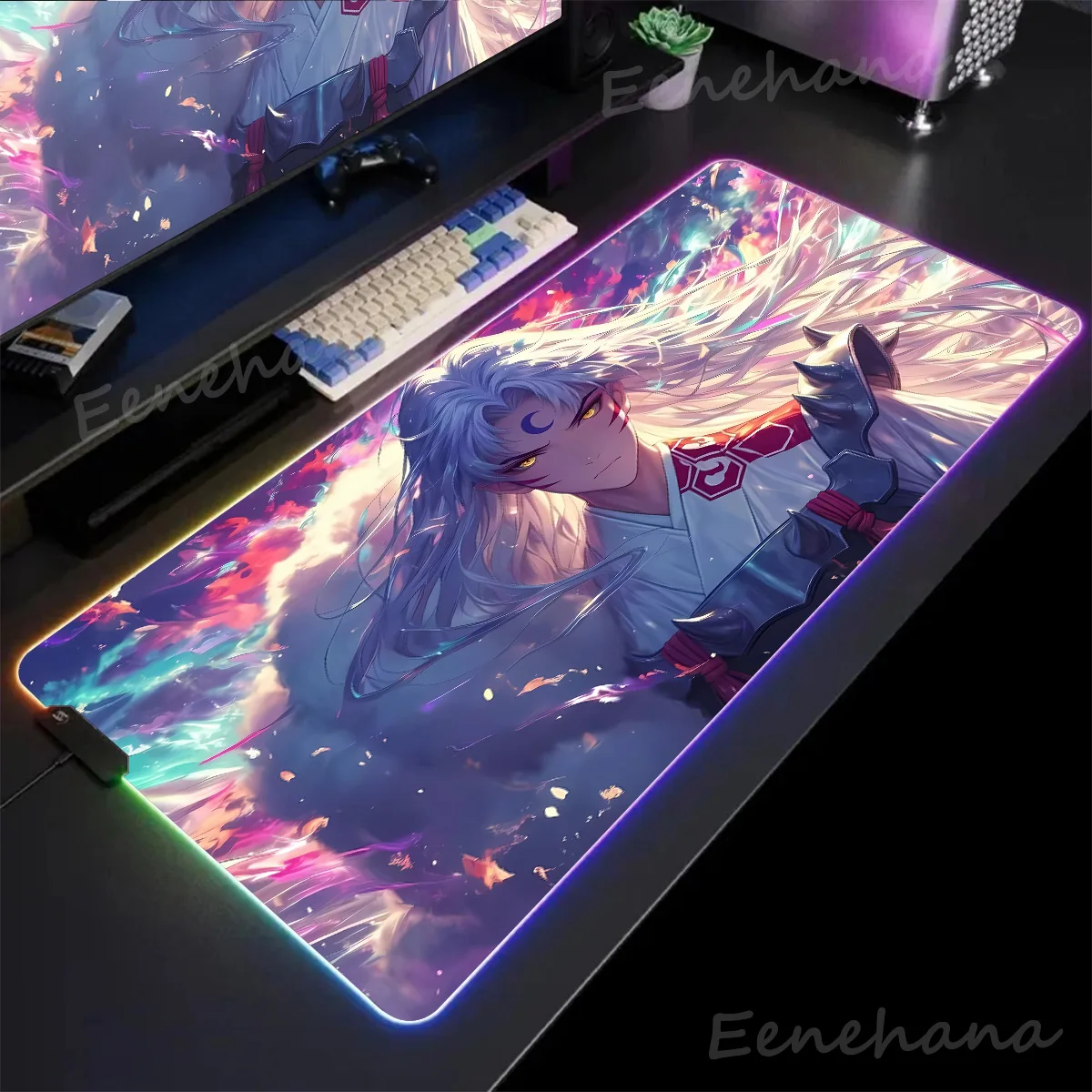 

Gaming Mouse Pad Inuyasha Sesshoumaru Computer Mousepad RGB Large Mouse Pad Game Mouse Carpet Mause mat PC Desk Mat with Backlit