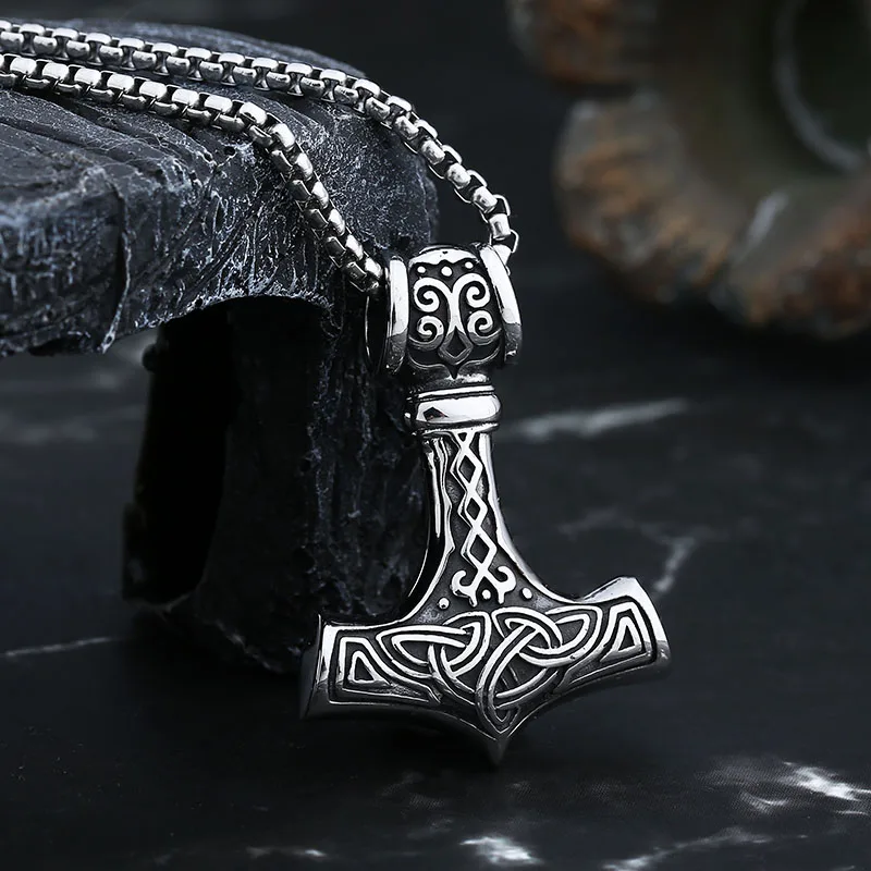 Retro 2024 New Punk 316L Stainless Steel Viking Celtic Knot And Thor Pendant Necklace For Man Women Boyfriend Gift