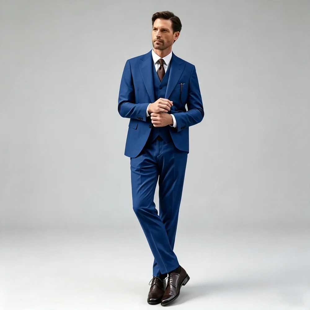 Mens Three Piece Suit Blazer Vest Pants Slim Fit Wedding Groom Tuxedo Business Gentleman Formal Outfit Office Party Wear