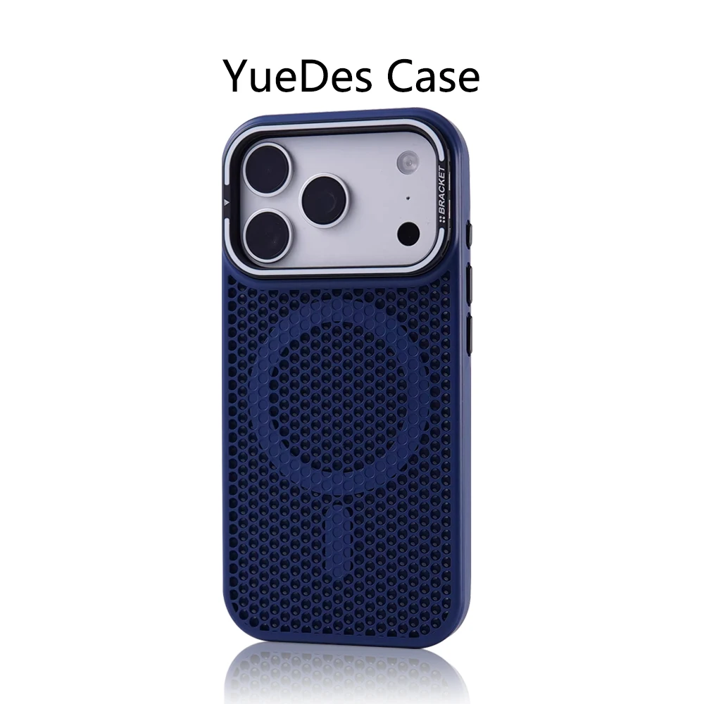 

Luxury Honeycomb Grid Mesh Cooling Case for iPhone 17 Pro Max 16 15 14 Plus 13 12 For Magsafe Wireless Charge Lens Bracket Cover