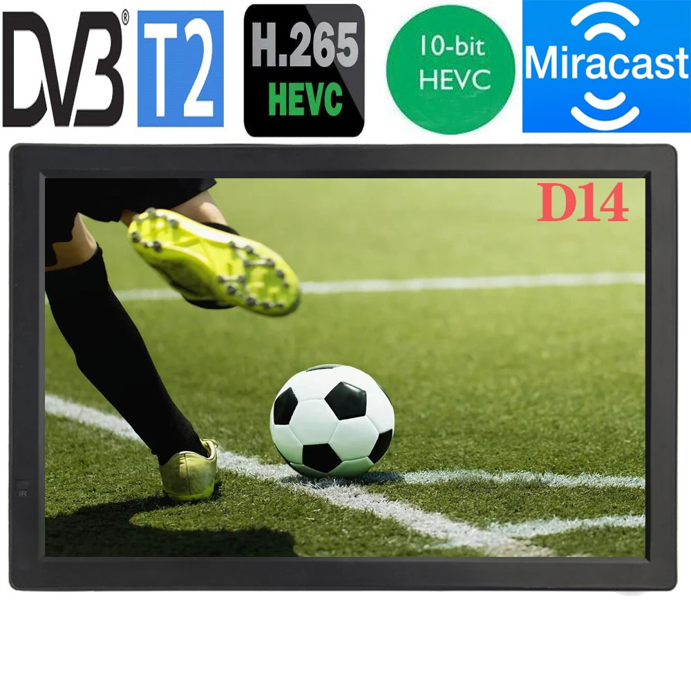 มินิทีวี14นิ้วแบบพกพาหน้าจอไร้สายพร้อมเครื่องรับสัญญาณดิจิตอล DVB-T2 Dolby AC3 10Bit Hevc