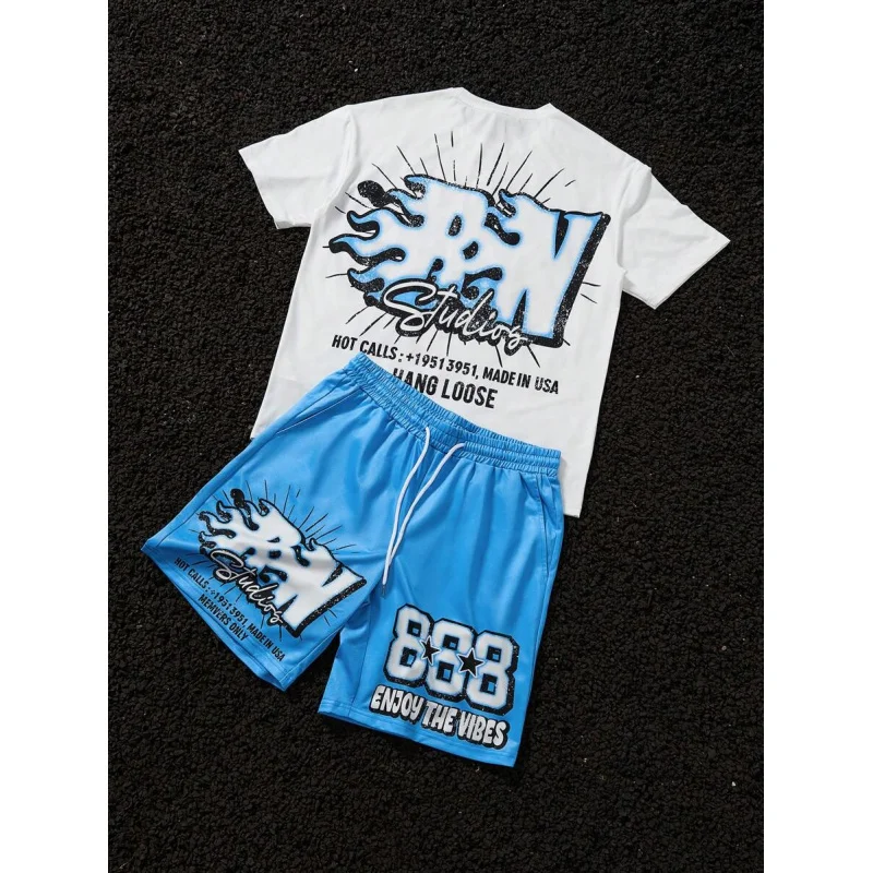 New Shirts and T-shirts Men Gym Sportswear Men's Sportswear Set Sports Suits Sweat Men's Top and Bottom Man Shorts Summer Sets