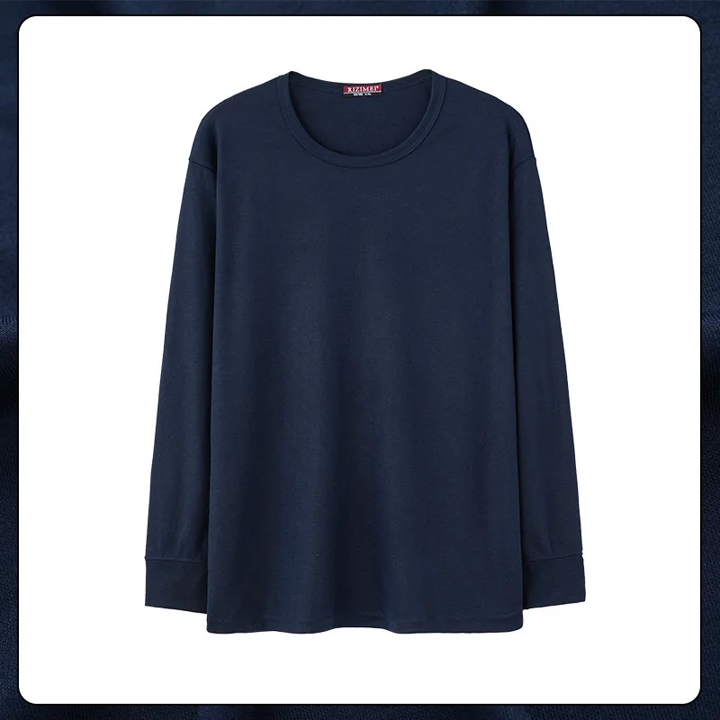 1pcs Men\'s Long-sleeved Thermal Underwear Solid Color Cotton Autumn Winter Man Round-Neck Autumn clothes Tops