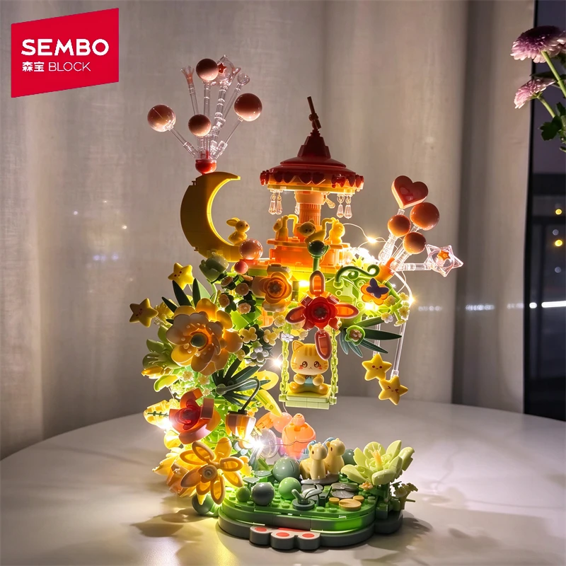 Senbao Building Blocks Flower Yan Moon Castle Building Blocks Assembled Toy Model Decorative Ornaments Assembled Exquisite Gifts