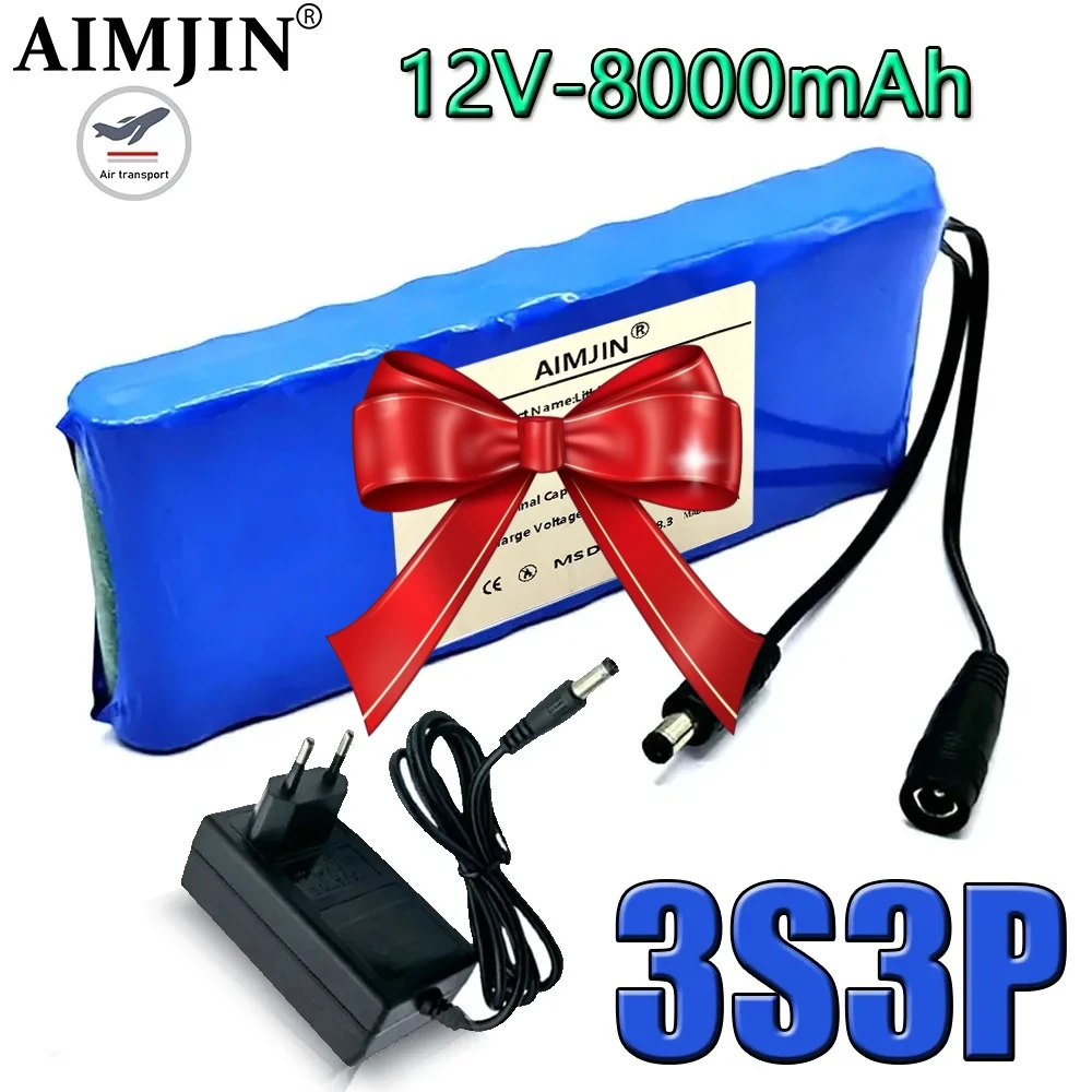 

12V 18650 lithium battery pack 3s3p with BMS 12V 8000mAh ultra large capacity rechargeable battery+ 2A charger