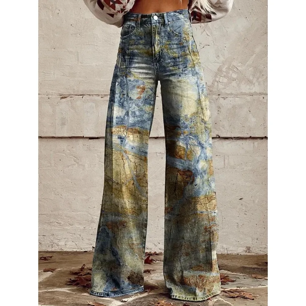 Retro Japanische Kunst-Print Weite Hose 100% Baumwolle Lässige Loose-Fit Palazzo-Hose mit Taschen Damen Sexy Hochtaillierte Hose – Detail 14