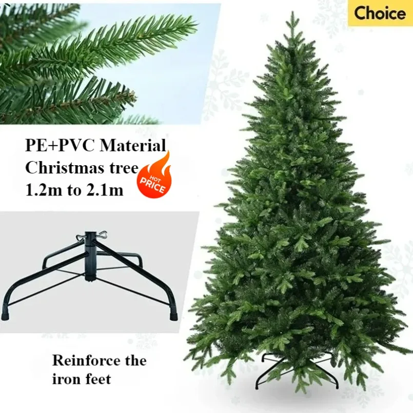 

Искусственная рождественская елка из полиэтилена и ПВХ с шифрованием, большая зеленая рождественская елка 1,2 м ~ 2,1 м, семейный уличный рождественский подарок, украшения для вечеринок