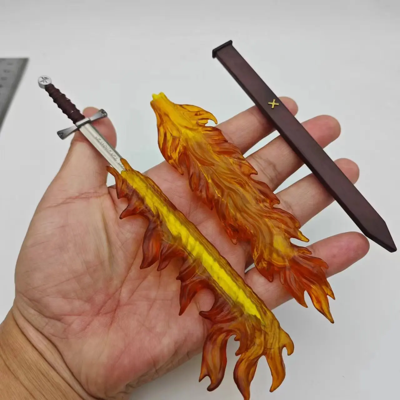 1/6 Scale Two Fire Flame Scabbard W/ Alloy Sword Set Model for Soldier Action Figure Scene Accessory DIY Collection Display