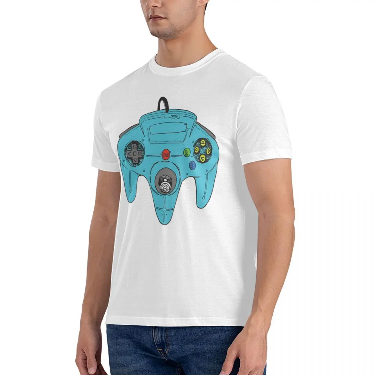 Controller Doodle T-Shirt for Men Nintendo 64 Casual Cotton Tees Round Collar Short Sleeve T Shirts Original Tops