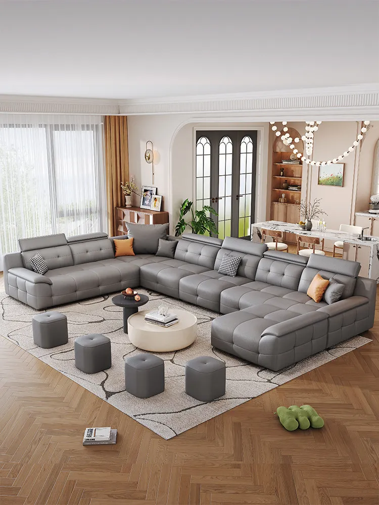 #Simple Modern Corner Sofa Set Lawrence Wood Frame L Shape Sofa Large Household Living Room Leather U-shape Sofa