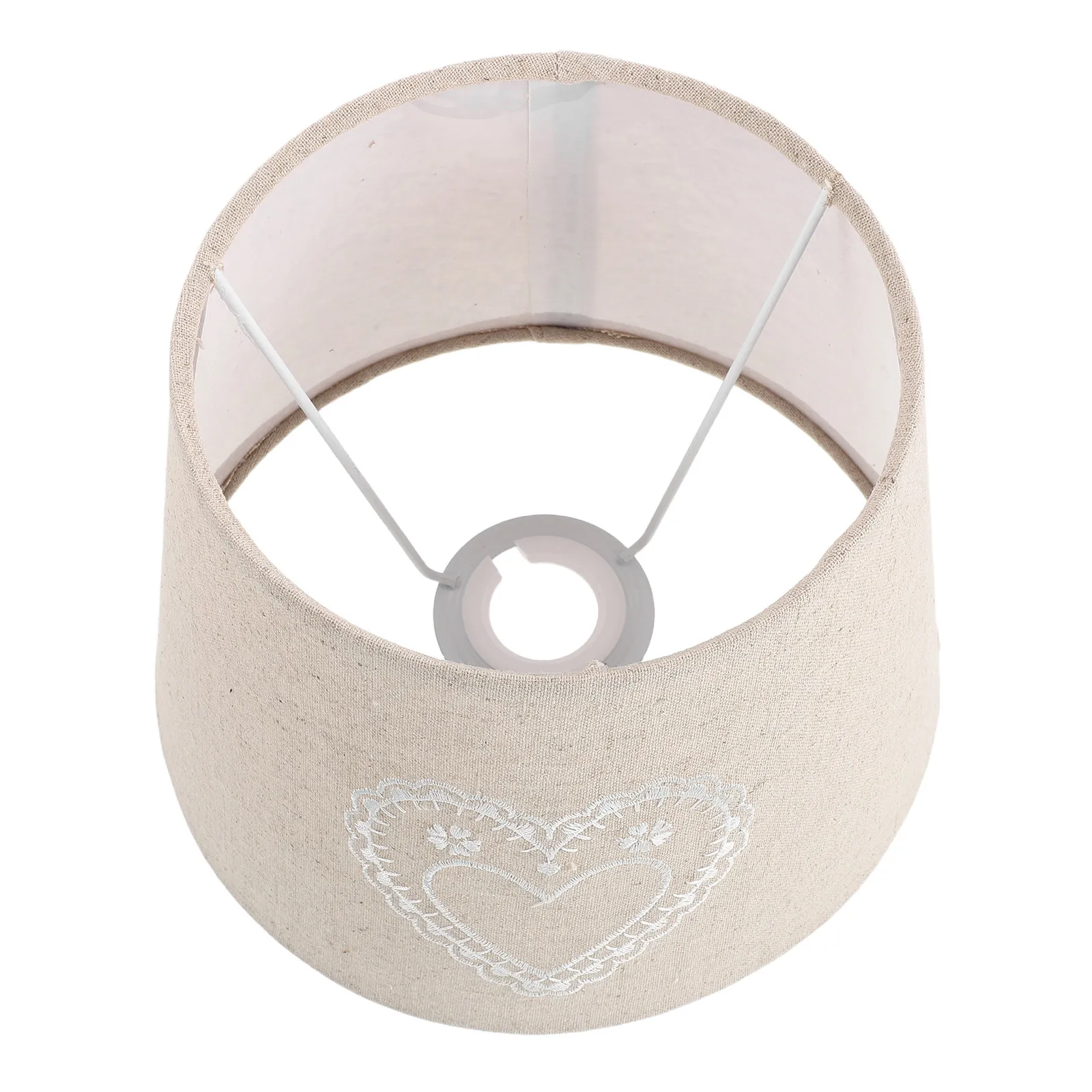 White Heart Embroidered Linen Lampshade for E27 E14 Table Lamps Fabric Drum Light Shade Bedroom Nightstand Linen Embroidery