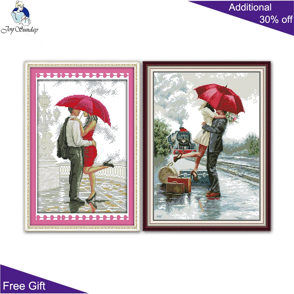 Couples in the Rain, Cross Stitch, A Romantic Walking in Rain, Meet again after a Long Period of Separation, R900, RA
