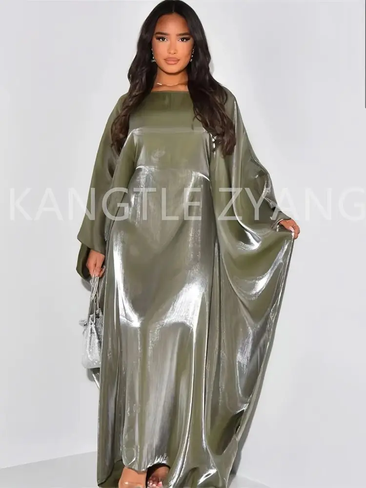 Abaya en Satin à Manches Chauve-Souris pour Femme, Robe Maxi Musulmane, Vêtements de Prière, Kaftan Kebaya, Islam Turquie, Ramadan Eid