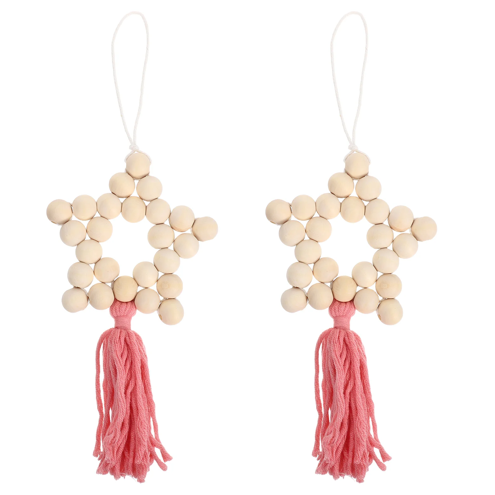

2pcs Wooden Beads Star Garland Natural Wood Craft Boho Wall Hanging Decor For Living Room Bedroom Home Decor Accents Rustic
