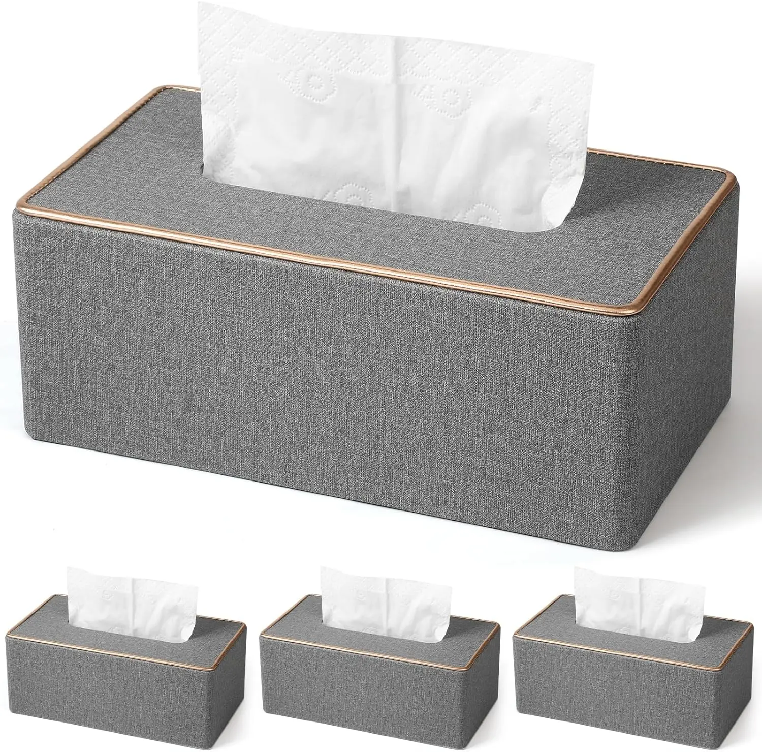 

4-Pack Beige PU Leather Tissue Box Covers, Decorative Holder for Standard Tissues, Fits Bathroom Living Room Bedroom Office