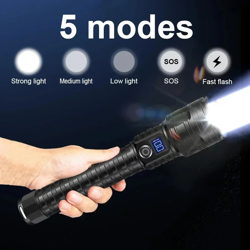 99000LM high-power flashlight 5000M strong light LED flashlight rechargeable tactical light works for 26 hours lighting lantern