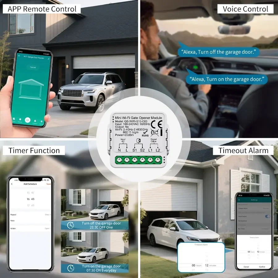 Tuya wifi zigbee controlador abridor de porta de garagem motorizado módulo abridor de portão de controle de voz 110v 240v vida inteligente